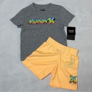 Hurley Toddler Gray Logo T-Shirt and Orange Shorts 2 Piece Set Boys Size 2T NWT